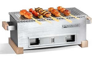 The Bincho Grill – 16" Mini Yakitori Grill – Stainless Steel Mini Tabletop Charcoal BBQ with Charcoal Box, Optimized Airflow & Cool-Touch Base - Perfect for Japanese Grilling, Skewers, Meat, Seafood