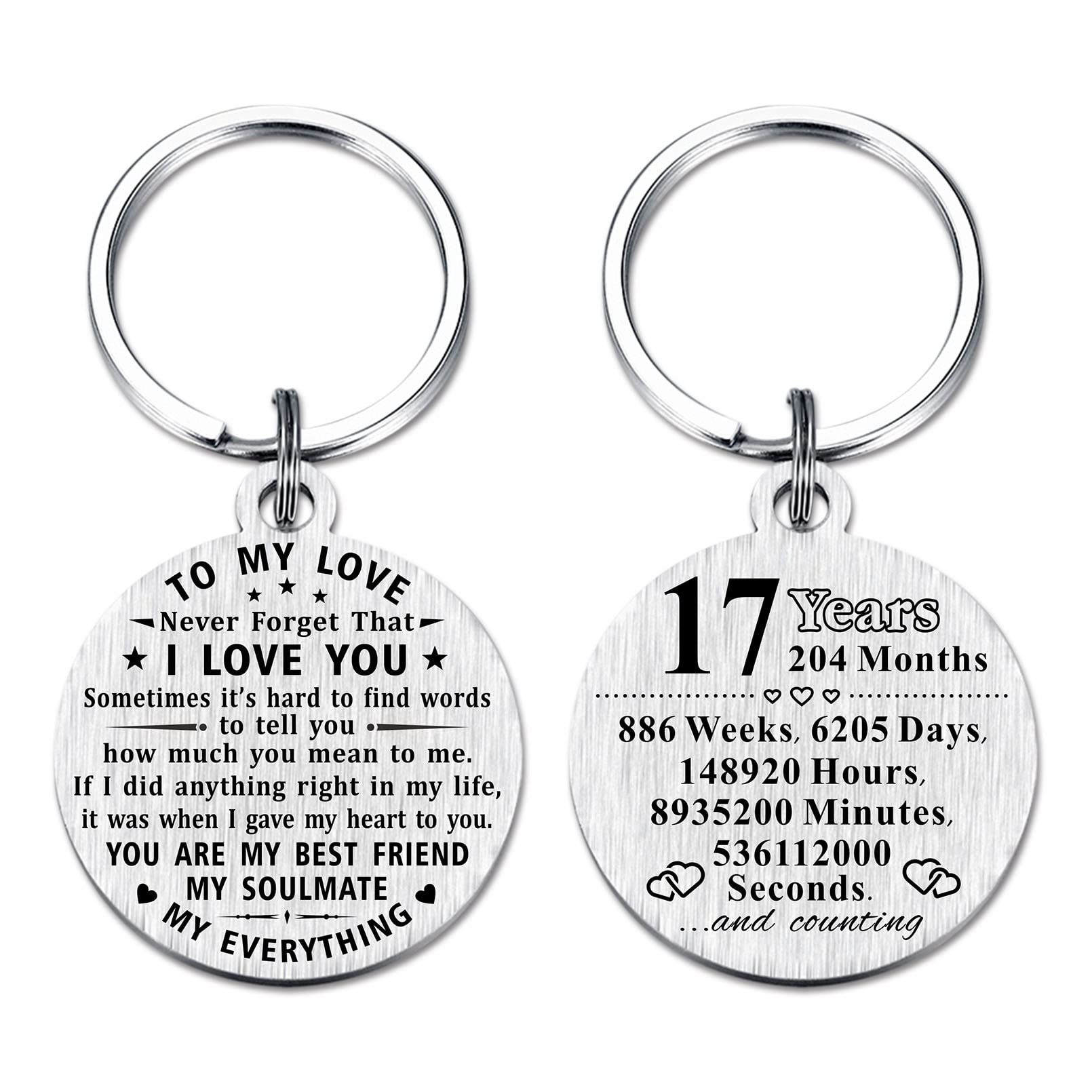 ABBNT 17th Anniversary Keychain Gifts - Steel Engraved 17 Year Anniversary Decorations - Happy Seventeen Year Anniversary for Men Husband Women Wife