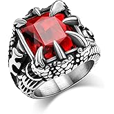 Hoyazvet Men's Stainless Steel Dragon Claw Ring - Gothic Biker Style with Black/18K Gold Finish, Red/Black Gemstone, Crystal Stone Signet Ring Punk Jewelry, Size 7-14, Includes Gift Box