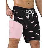 SILKWORLD Mens Swim Trunks Quick Dry Swimming Shorts with Compression Liner and Zipper Pockets