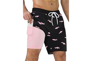 SILKWORLD Mens Swim Trunks Quick Dry Swimming Shorts with Compression Liner and Zipper Pockets