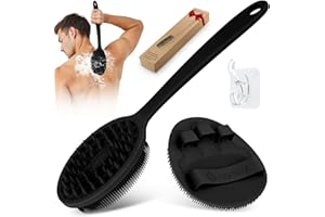GEENOA Silicone Back Scrubber & Bath Glove Set 2PCS, 13.4'' Gentle Exfoliating Back Scrubber with Dual-Side Head and Non-Slip