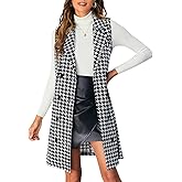SOLY HUX Women's Plaid Houndstooth Print Blazer Long Vest Top Sleeveless Cardigan Jacket