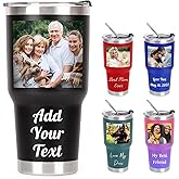 Customizedbee Custom Tumbler with Picture Text Name, 30oz Travel Coffee Mug with Lid Straw, Personalized Christmas Gifts for Mom Dad Kids, Gifts for Birthday Thanksgiving Anniversary Office Friend Men