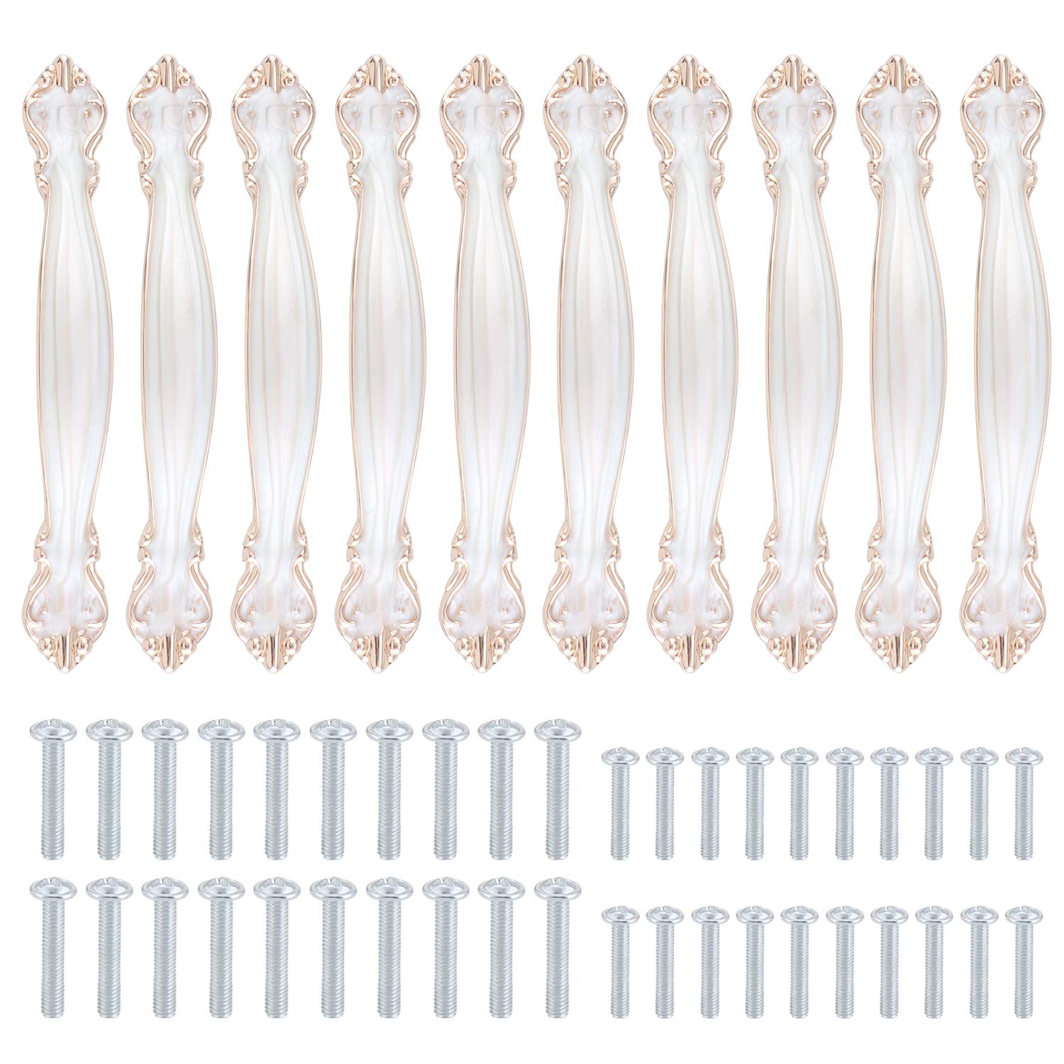 TsunNee 10PCS Vintage Cabinet Handles, Carved Drawer Pull Handles, Antique Cupboard Bow Pulls, Furniture Door Pull Handles, 64mm 2.52inches Hole Distance, Amber White