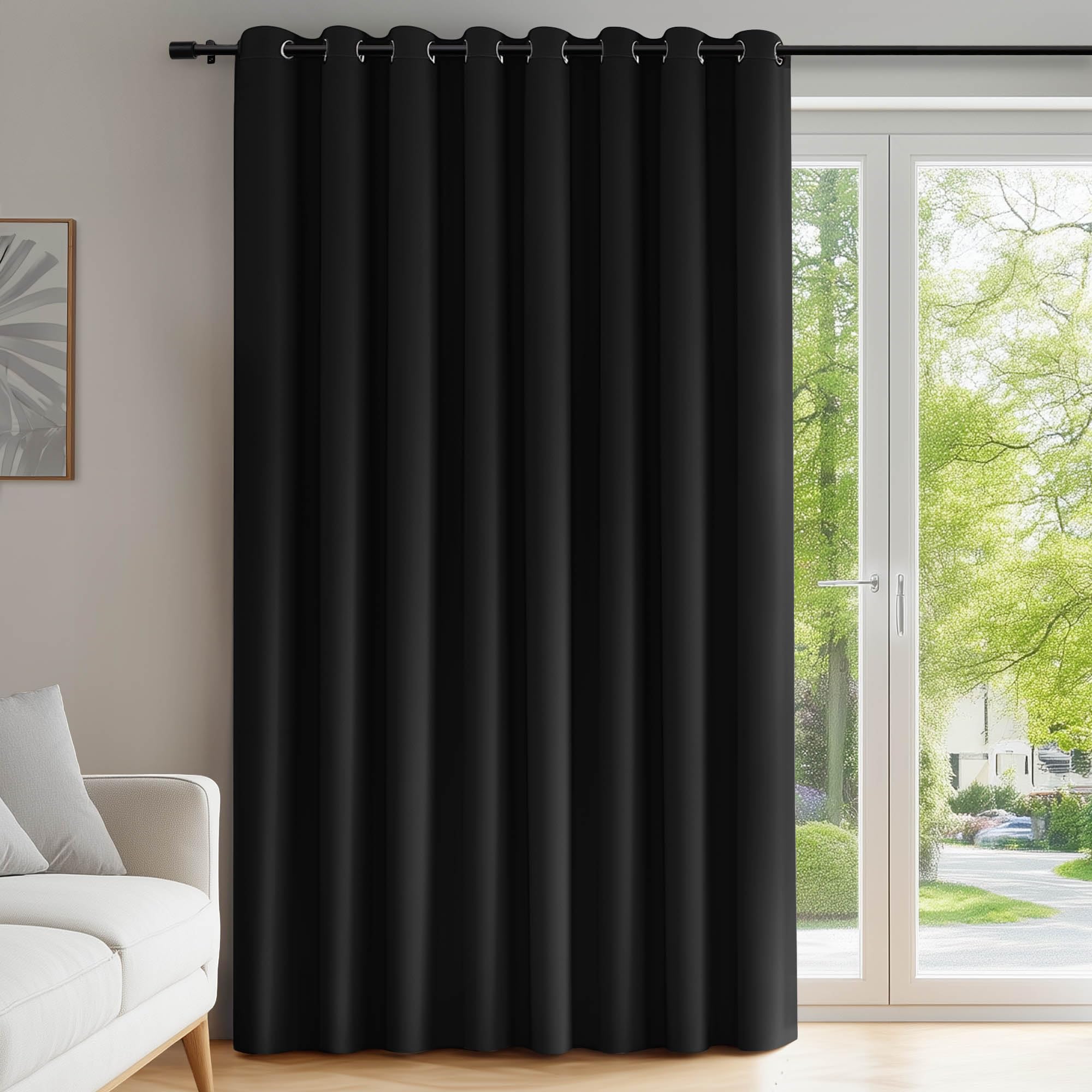 Deconovo Window Treatment Wide Width Curtain Thermal Insulated Eyelet Blackout Curtain for Bedroom 100 x 84 Inch Black 1 Panel
