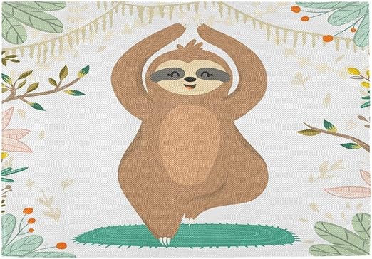 Amazon Com Oarencol Cute Sloth In Yoga Pose Tree Rainforest Tropical Leaf Placemats Table Mats Set Of 6 Heat Resistant Washable Clean Kitchen Place Mats For Dining Table Decoration Home Kitchen