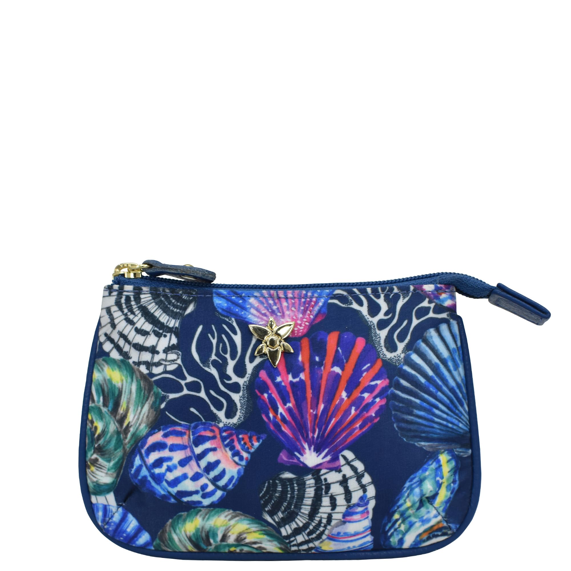 Anuschka Zip Travel Pouch-Wanderlust Collection-Nylon Fabric with Leather Trim and Artwork Print, Sea Treasures, One Size