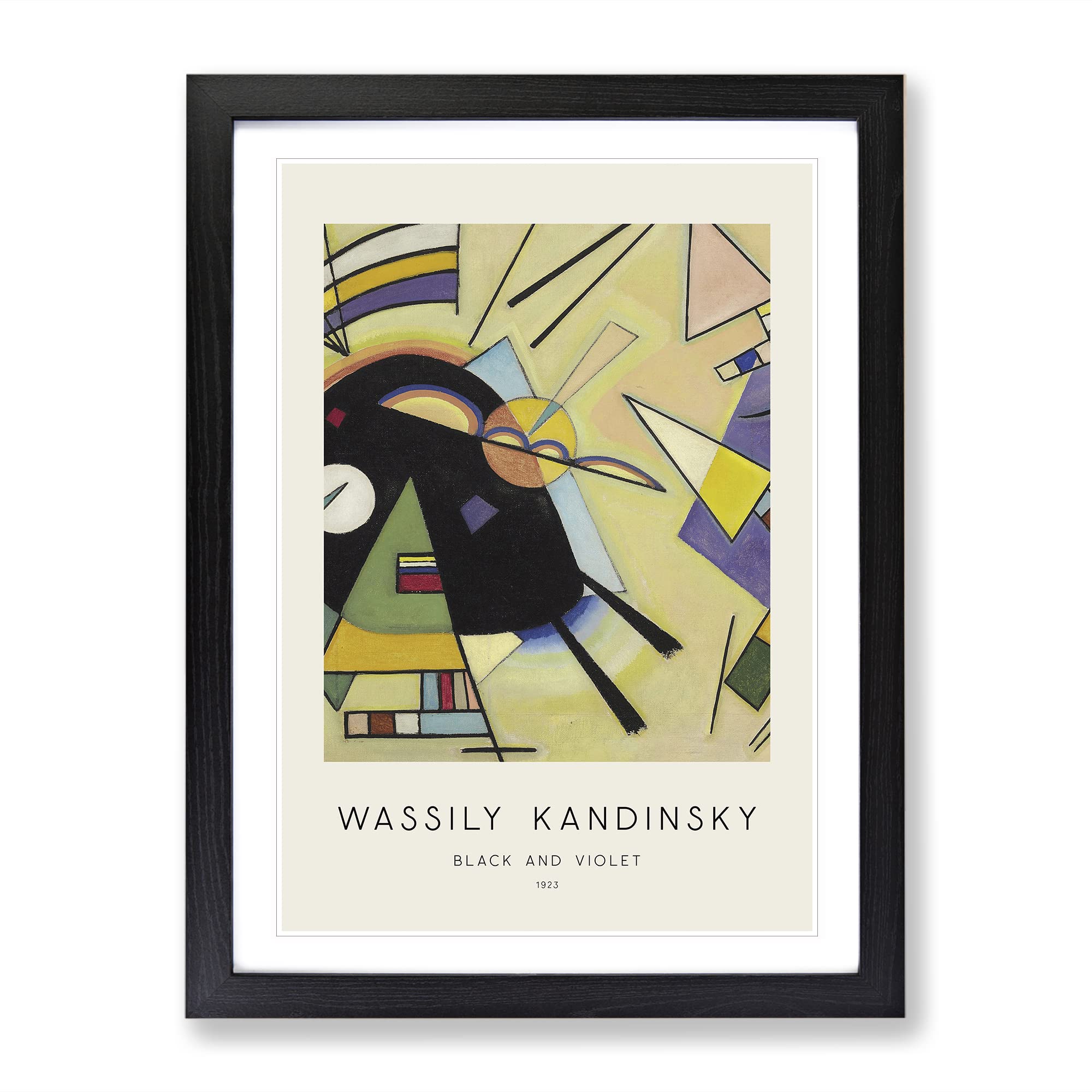 Black And Violet By Wassily Kandinsky Exhibition Museum Painting Framed Wall Art Print, Ready to Hang Picture for Living Room Bedroom Home Office Décor, Black A4 (34 x 25 cm)