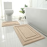HOMEIDEAS Bathroom Rugs Sets 2 Piece, Super Soft and Absorbent Non Slip Microfiber Machine Washable Bath Mat Set (20" x 32" + 16" x 24", Beige)