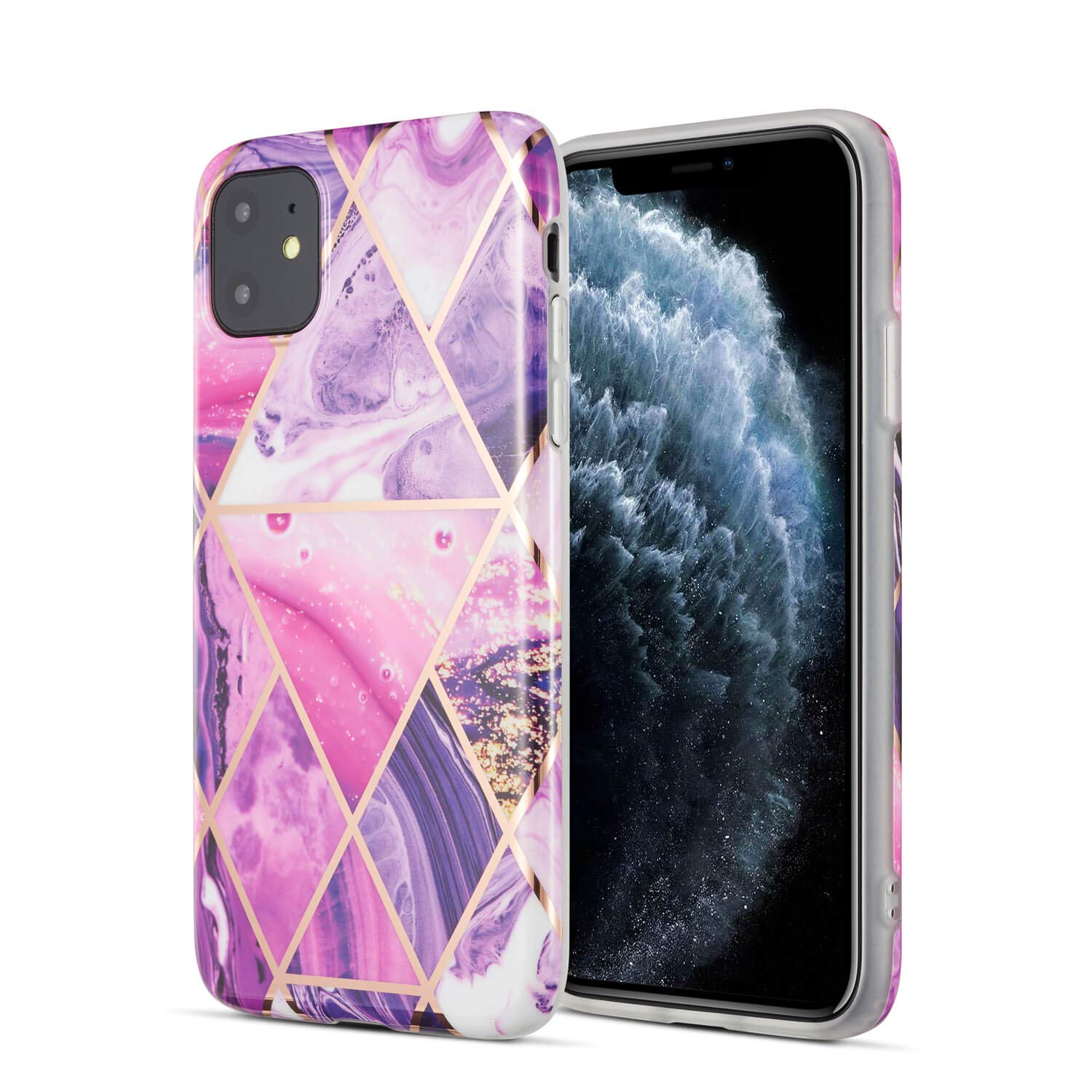 DEFBSC for iPhone 11 Pro Max Marble Case, Colourful Ultra Slim Soft TPU Bumper Shockproof Colourful Marble Back Cover Case for 6.5 inch iPhone 11 Pro Max, Purple