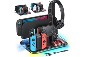 [Switch 2/1 Compatible] FASTSNAIL Charging Dock & Orgainzer Station for Nintendo Switch 2/1/OLED for Joycon, Switch 2 Storage