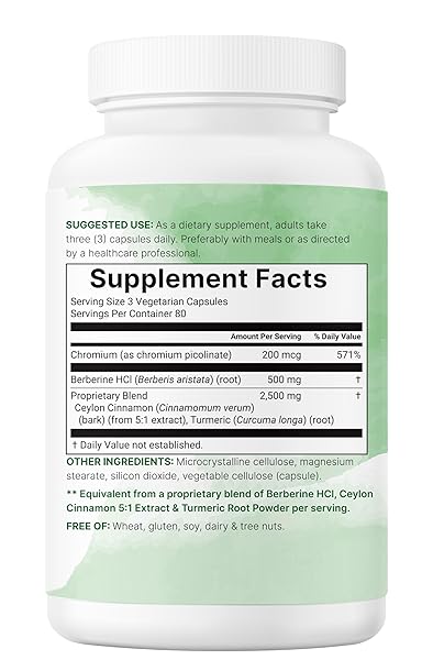 BERBERINE WITH CEYLON CINNAMON, CHROMIUM, & TURMERIC | 3,000MG EQUIVALENT | 240 VEGGIE CAPSULES | HIGH POTENCY BERBERINE HCL ROOT + CINNAMON BARK EXTRACT | HEART HEALTH & IMMUNE SUPPORT SUPPLEMENT*