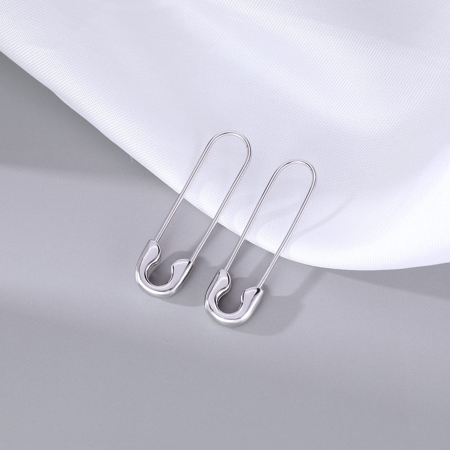 SLUYNZ Solid 925 Sterling Silver Safety Pin Hoop Earrings for Women Minimalist 1.4