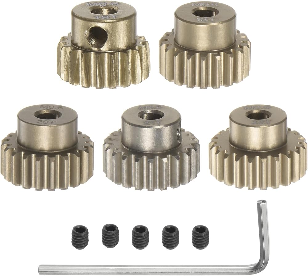 sourcing map M0.6 Pinion Gear Set 3.175mm Shaft 18T-22T Aluminum Alloy RC Car