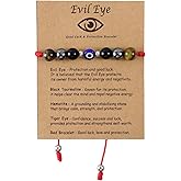 Mikovivi Adjustable Evil Eye Bracelet, Handmade Red String Triple Threat Protection Bracelet with Natural Stone Charm Good Luck Jewelry for Women & Men