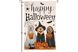 AUIKVH Happy Halloween Dog Pumpkin Garden Flag 12x18 Double Sided for Outside,Golden Retriever Fall Autumn Witch Hat Small Burlap Yard Flag for Outdoor Holiday Home Decor
