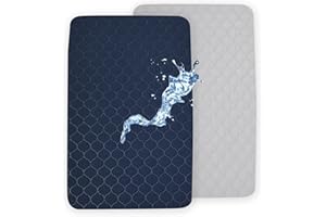 david's kids 2 Pack 38''x25'' Waterproof Mini Crib Mattress Protector, Fitted Pack N Play, Playard and Mini Crib Mattresses, Ultra Soft Breathable Pad Cover for Boys Girls Neutral, Grey & Navy Blue