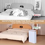 iEGrow 60L Washing Basket with Removable Inner Bag Bamboo Handles White view 3