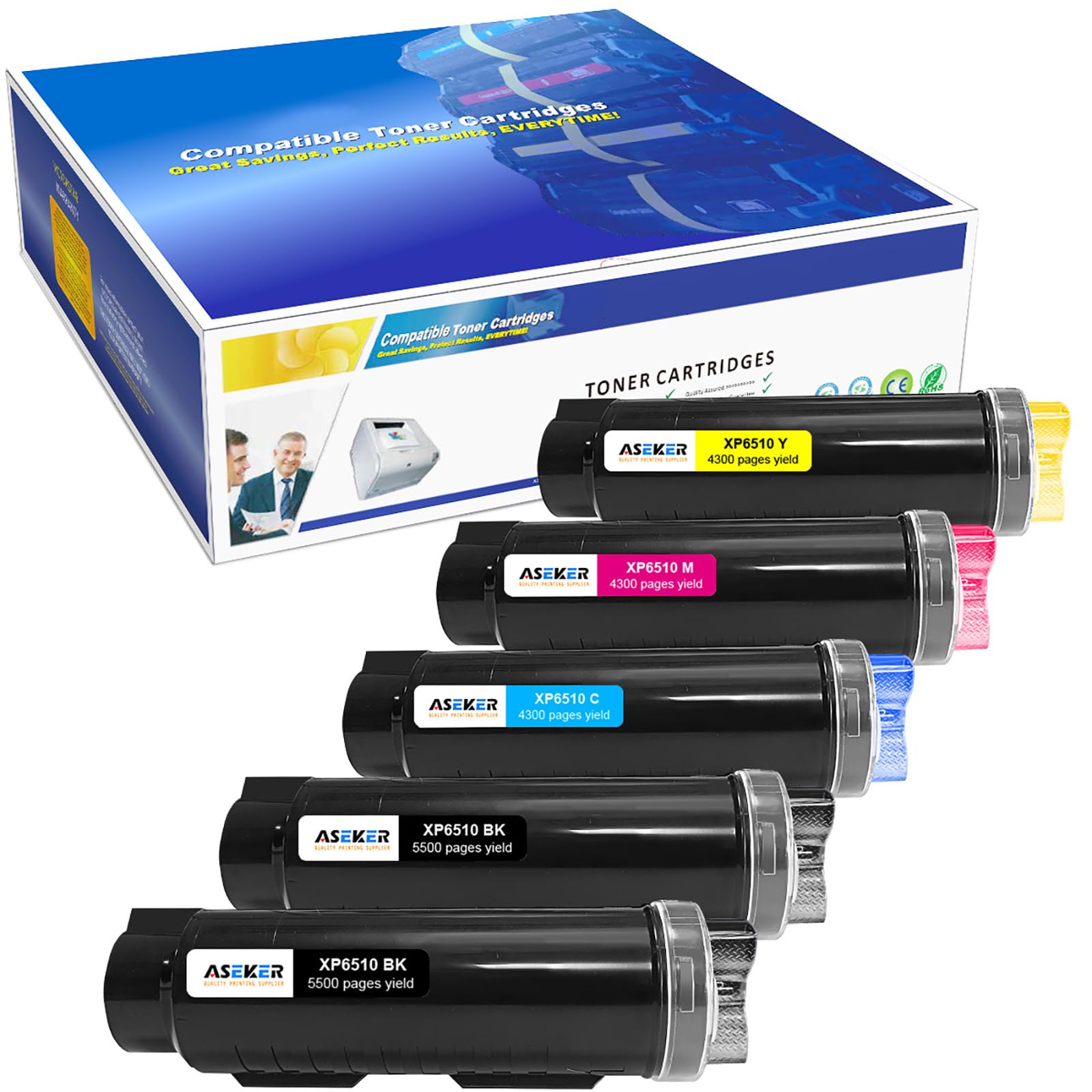 ASEKER Compatible for 6515 6510 Toner Cartridge for WorkCentre 6515DN 6515DNI 6515DNM 6515N Phaser 6510DN 6510DNI 6510DNM 6510N Printers (2BK/C/M/Y)
