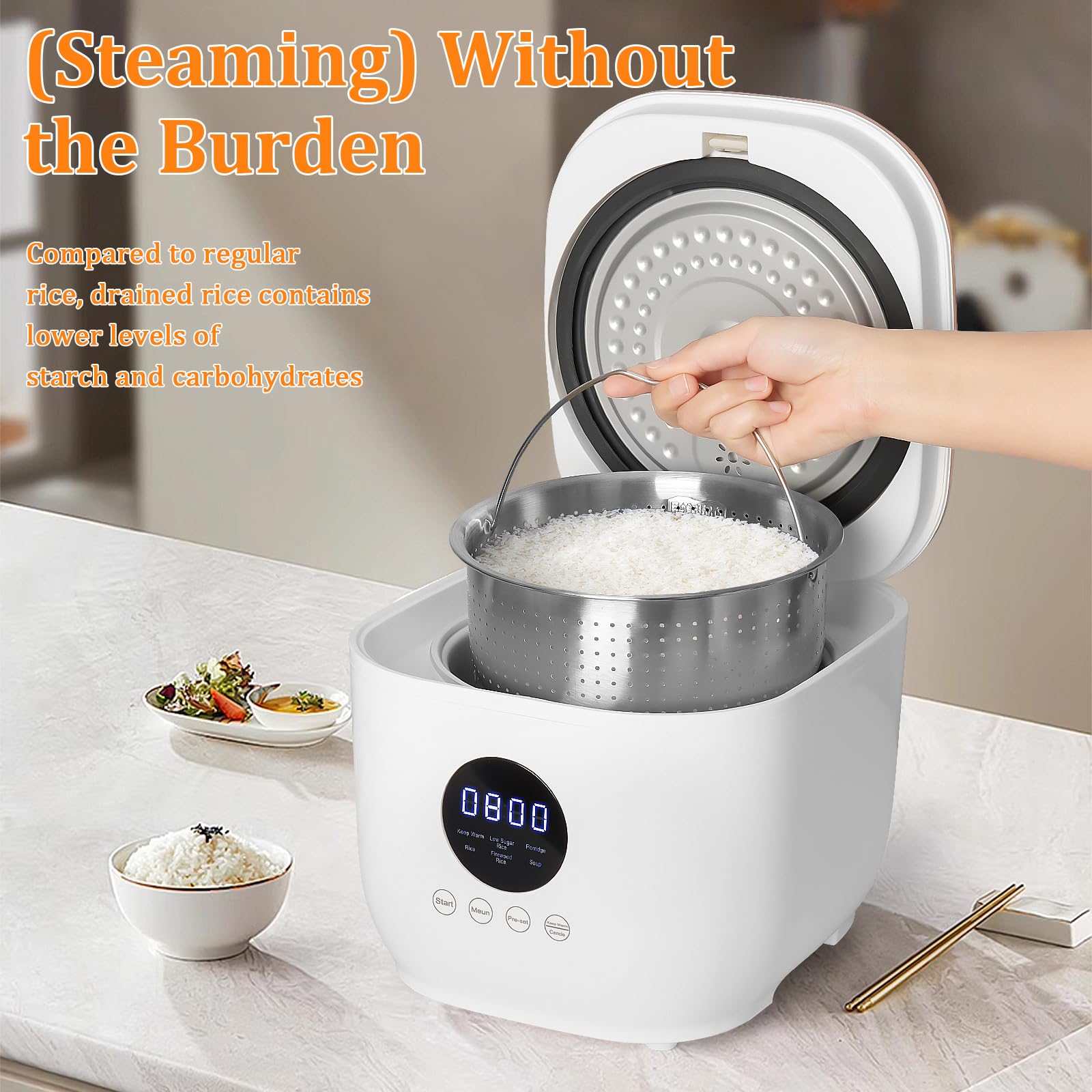 Merit Rice Steamer Mua Low Sugar Rice Cooker 6 Cup with Rice Steamer Basket, Smart Starch ...
