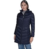Calvin Klein womens Hooded Chevron Quilt Puffer Coat – Slimming Longline Winter Jacket