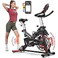 Pooboo Magnetic/Brake Pad Exercise Bike Stationary Bikes for home use, Indoor Cycling Bike with Built-In Bluetooth Sensor Compatible with Exercise bike apps& Pad Mount, Comfortable seat and Slant Board, Silent Belt Drive, 350LBS Capacity