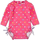 RuffleButts Baby Girls UPF 50+ Sun Protection Polka Dot Long Sleeve One Piece Rash Guard Swimsuit with Zipper