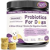 ZEBORA Probiotics for Dogs, Dog Probiotics - for Digestive Health, with Pumpkin, Digestive Enzymes, Support Gut Health, Occasional Diarrhea, Upset Stomach Relief, 120 Freeze Dried Chews