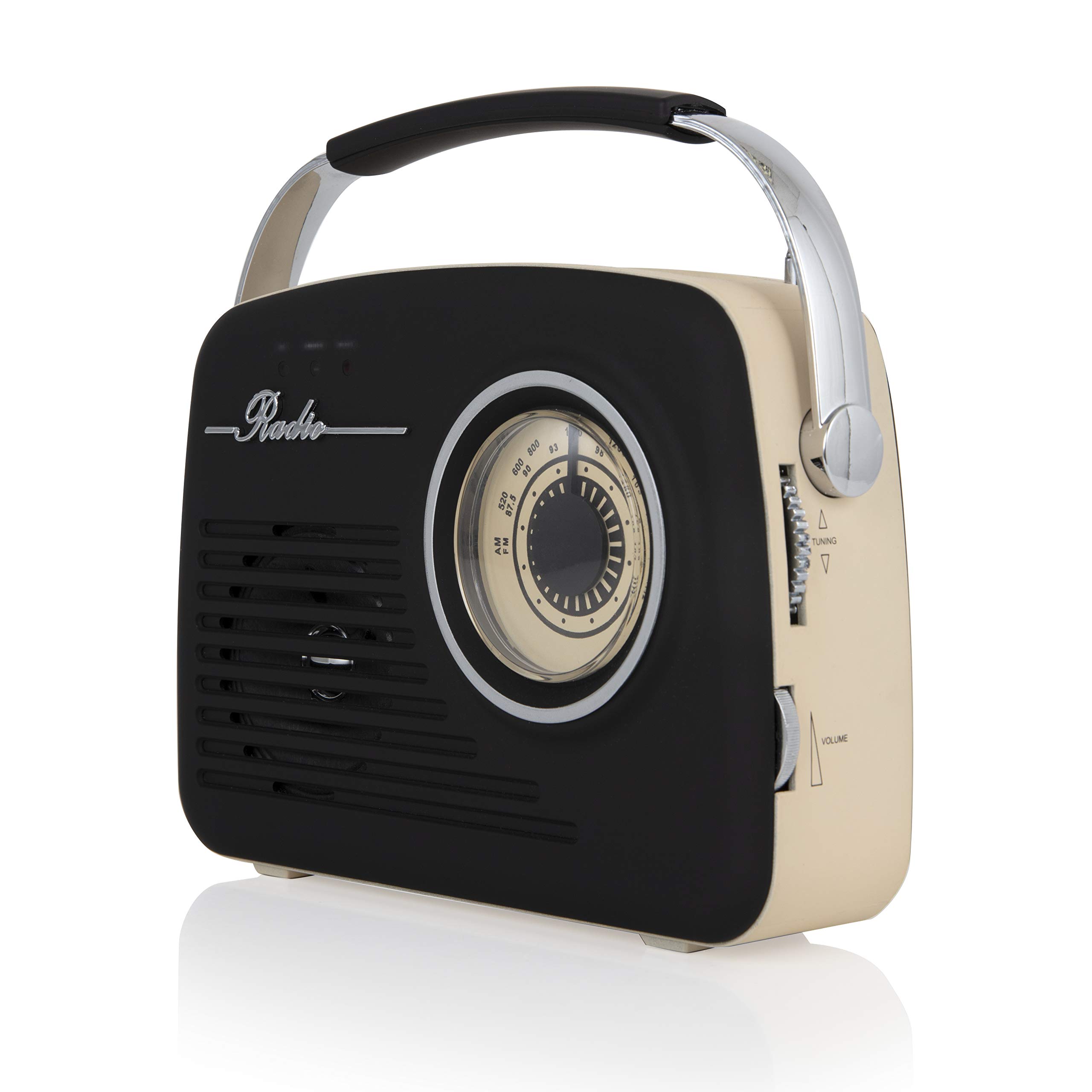 Akai A60014V Vintage Radio with AM and FM Radio Functions, Built-in USB, Crystal Clear 5 W Mono Speaker, 220 V/50 Hz, Battery or Mains Powered, Rubberised Finish, Black