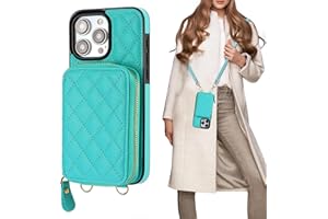Bocasal Crossbody Wallet Case for iPhone 15 Pro Max, RFID Blocking PU Leather Zipper Handbag Purse Flip Cover, Kickstand Folio Case with Card Slots Holder Wrist Strap Lanyard 5G 6.7 Inch (Mint Green)