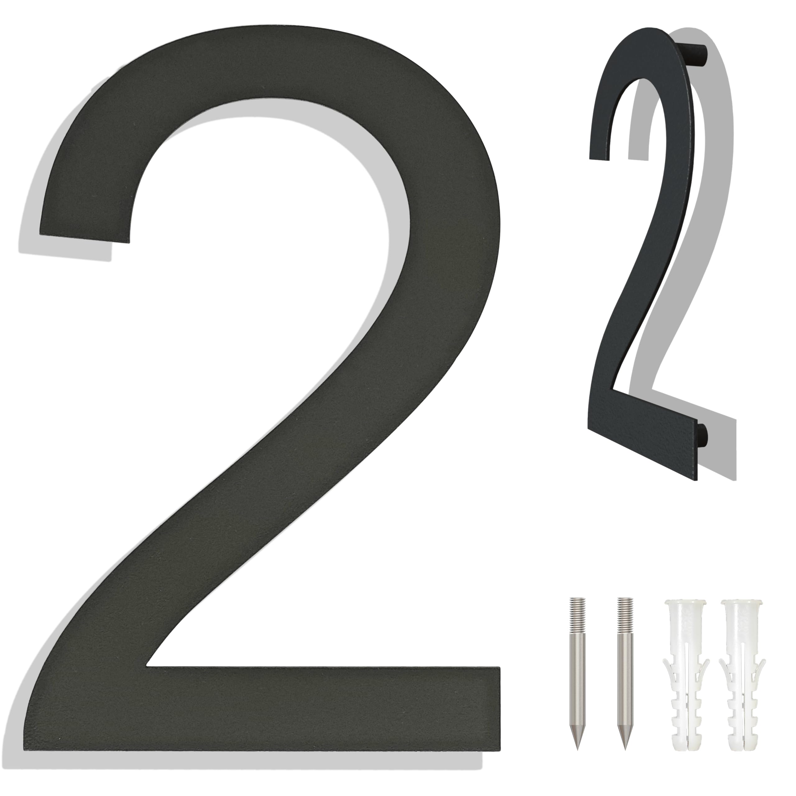 Ywonoby Modern Minimalist Black Grey House Number Sign - 10in 254mm Stainless Steel, Wall Mount, Residential