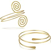 BROCC 2PCS Gold Coil Swirl Upper Arm Bracelet for Women Open Upper Arm Cuff Bangle Armlet Gold Silver Adjustable Armband Bracelet Set