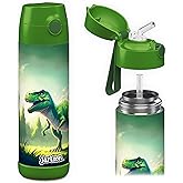 Jarlson® Kids Water Bottle CHARLI [18OZ] - Stainless Steel Thermo Bottle with Straw - Insulated, Spill Proof Waterbottle for School & Sports - Thermo Tumbler for Boys & Girls (Dinsaur)