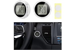 Suvnie 2 PCS Mini Motorcycle Clocks, Waterproof Motorbike Handlebar Digital Clock, 1.1 Inch Stick-On Dashboard Mount Watch, Universal Vehicle Decor Accessories for Motorcycle Car SUV (Black)