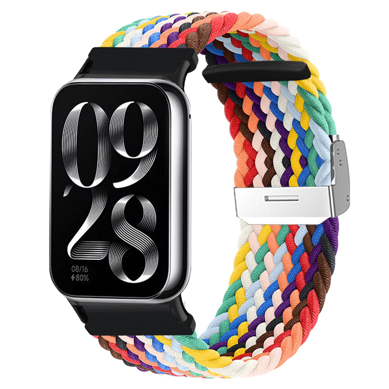 Niboow Strap for Xiaomi Smart Band 9 Pro/Smart Band 8 Pro, Women Men Sport Elastic Nylon Breathable Braided Watch Bands for Xiaomi Redmi Watch 6/5 / 4 - Rainbow
