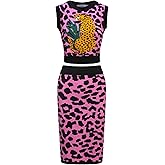 OXKNIT Women's Knitted Vest Skirt Sets, 1960s Mod Style Retro Leopard Tank Straight Skirt 2 Piece Sets Summer Outfits