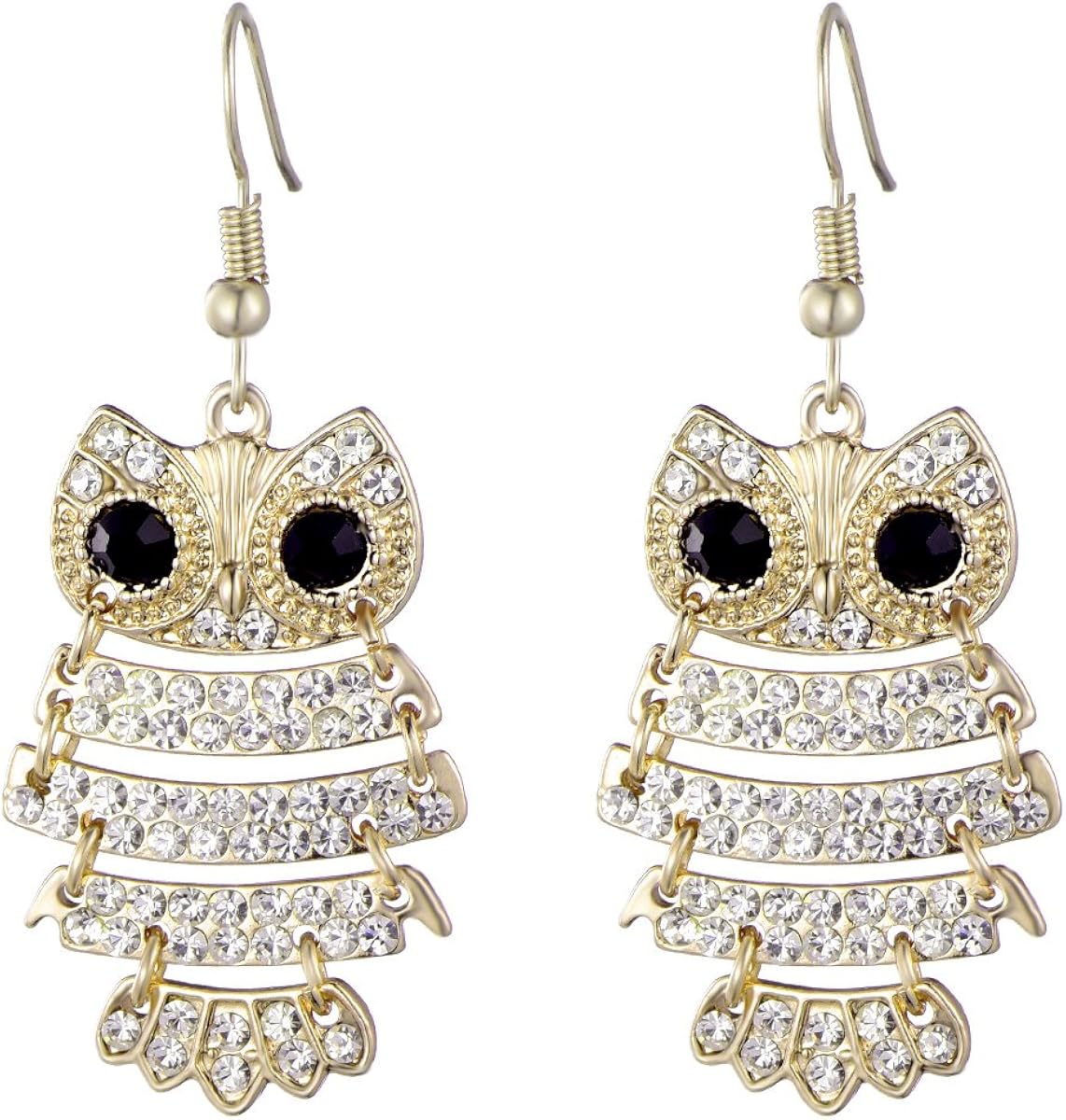 Boucles d'Oreilles Hibou Strass Émeraude