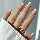 Glamnetic Press On Nails - Ma Damn | French Tip Nails, UV Finish Short Pointed Almond Shape, Reusable Semi-Transparent Nails 