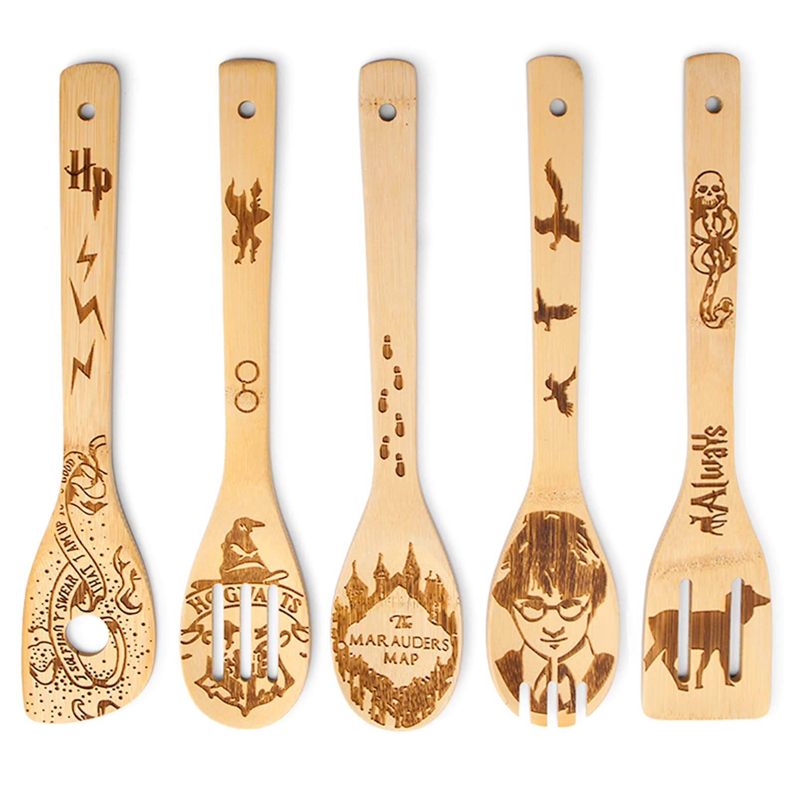 Magic Harry Wooden Spoons Gifts for Cooking - Cool Engraved Kitchen Utensils Accessories Set, Bamboo Cooking Stuff for Home Decor - Perfect Kitchen Gifts for Christmas Mother's Day Wedding Baking