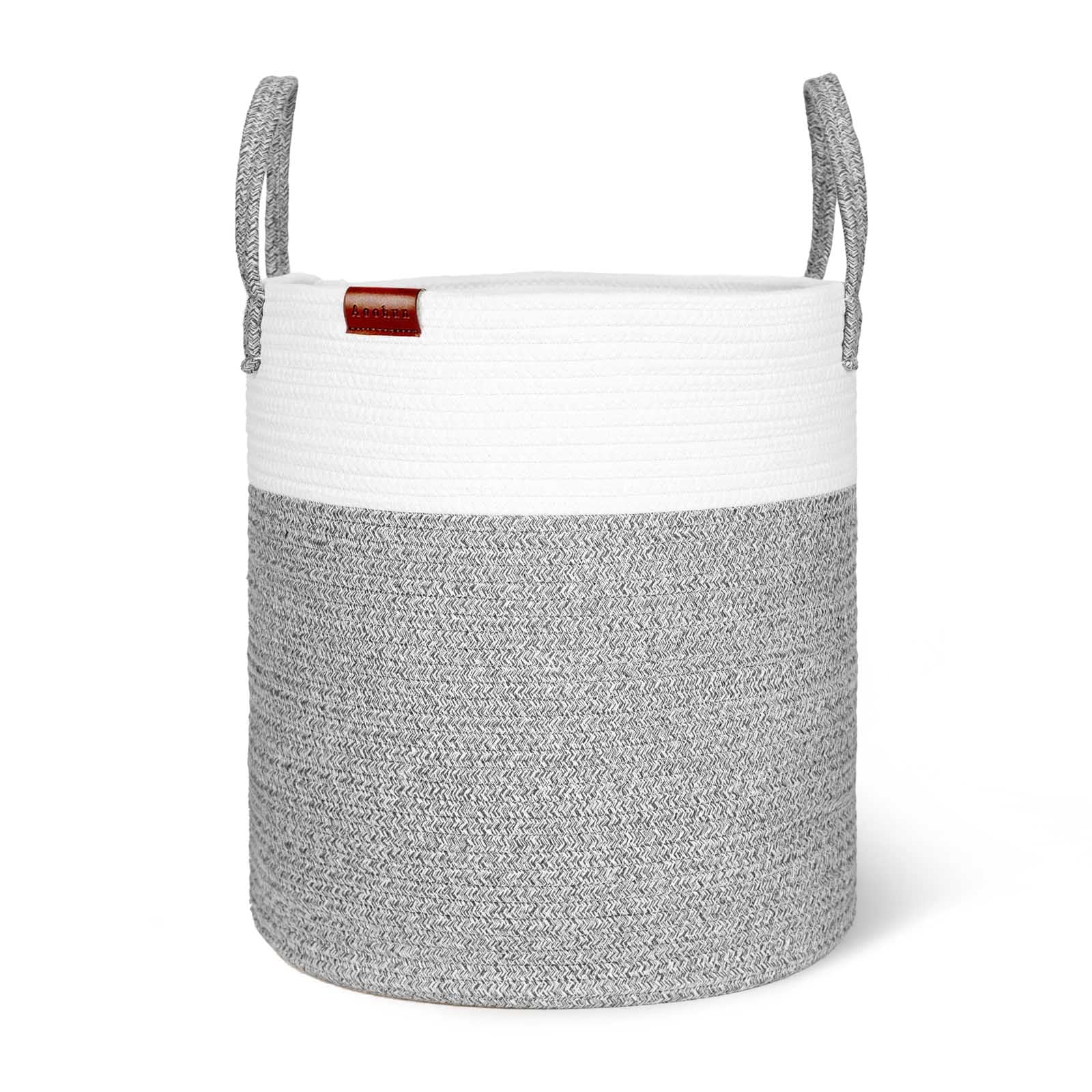 Aoohun Cotton Rope Laundry Basket, Woven Storage Baskets Collapsible Toy Hamper Storage Organiser Grey Large 38 x 42 cm