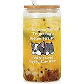 DECZHIYU Boston Terrier Gifts for Women - Birthday Christmas Gifts for Boston Terrier Dog Lovers - Dog Mom Dad Owner Gift for Mothers Day - 16oz Glass Cup with Straw Lid for Home Office Outdoor Use