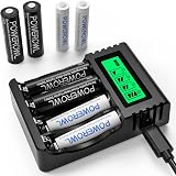 POWEROWL LCD Charger with 8 NiMH Cells AA 2800mAh AAA 1000mAh USB