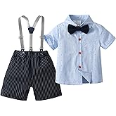 Boarnseorl Baby Boys Gentleman Outfits Suits, Infant Shirt+Shorts+Bow Tie+Suspenders