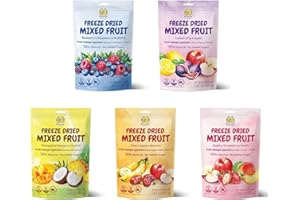 SUNGIVEN Freeze-Dried Fruit Party with 10+ Fruits, Mixed Fruits Variety Pack of 5 Bag, 7.06 oz, Health Snack, Fruit Crisps, Freeze Dried Apple Strawberry Berries Lemon Coconut Fig Mango Pineapple, No Sugar Added, Made with 100% Fruit
