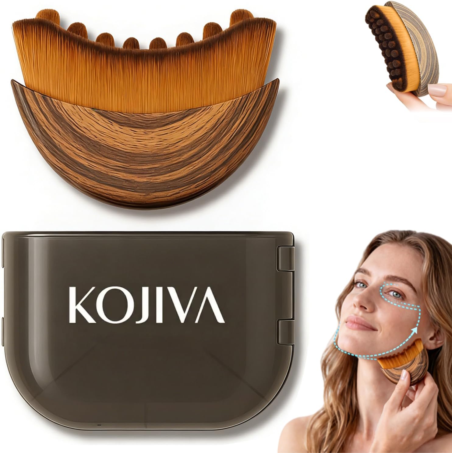 Kojiva Lymphatic Face Brush, Lymphatic Contour Face Brush Curved, Facial Lymphatic Drainage Massager Brush for Sculptingm, Reduce Puffiness & Double Chin Reducer, Improves Skin Glow & Absorption