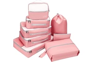 Dec-Mec 8 Set Packing Cubes for Travel (L,M,S,XS)-Suitcases Organizer Set for Travel Accessories Travel Essentials, Luggage Packing Bags for Carry on Suitcase (8set, Pink)
