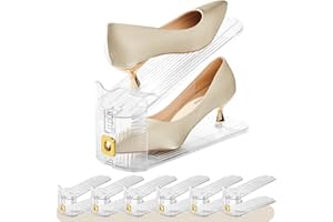 MOVDEET 6 Pack Clear Shoe Slots Organizer for Closet, Adjustable Shoe Stackers for a Pair of Shoes,Shoe Storage Shoe Space Saver 50% Shoe Shelf Display Holder for Closet