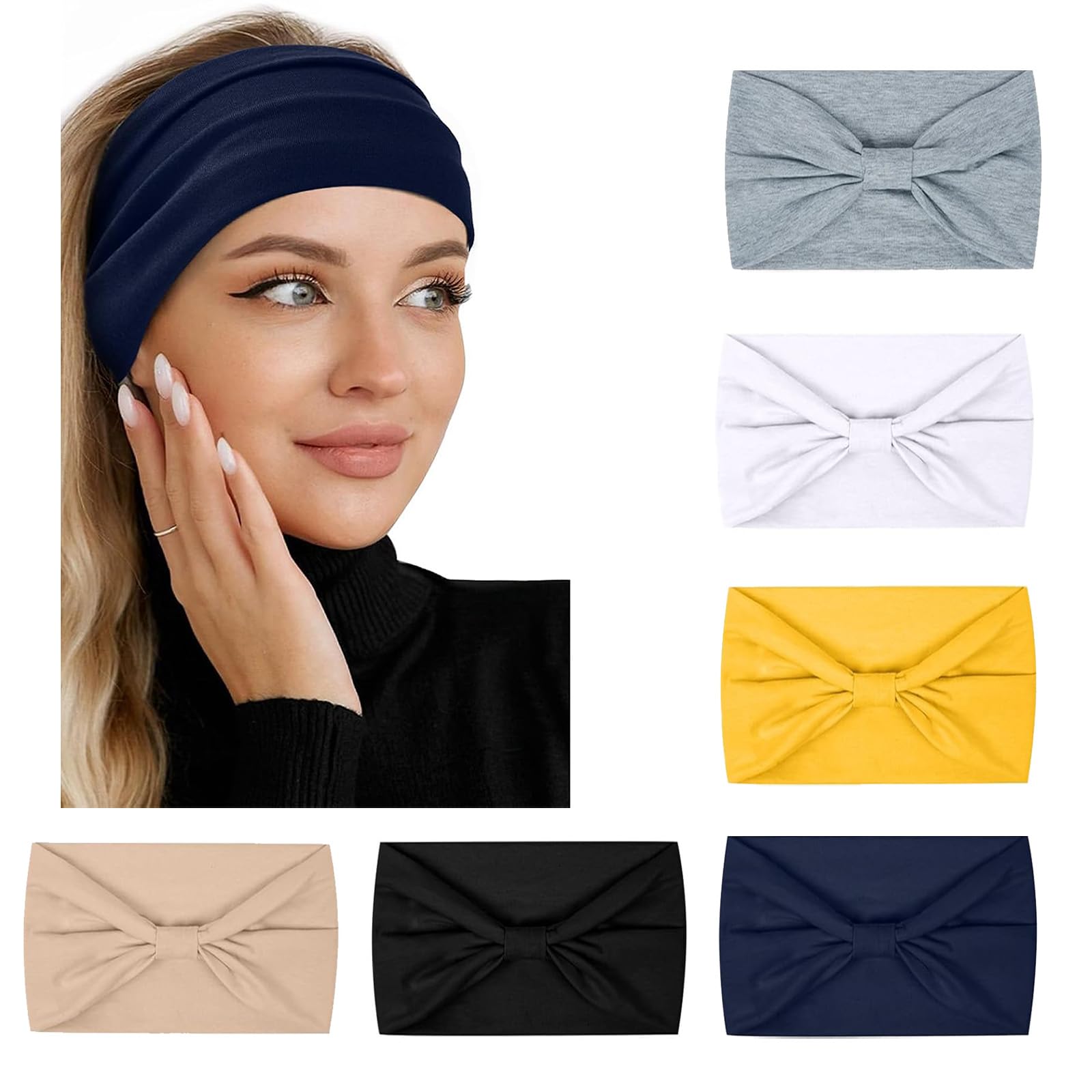 flintronic 6Pcs Women's Elastic Headbands, Wide Bow Hairband, Fashion Yoga Hair Bands, Wraps Bow-Knot Cute Hair Bands, Hair Accessories for Daily Sport Fitness — image 1