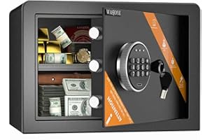 WASJOYE Security Home Safe Box - 1.2 Cubic Feet Cabinet Safe with Digital Keypad Safety Key Lock Type-C Port Alarm System, Sm